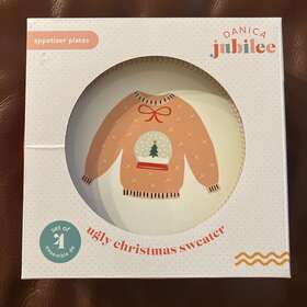 L46004 Danica New Jubilee Ugly Christmas Sweater Stoneware Appetizer Plates Set Of 4