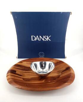 816283 Dansk Jhq Wood And Metal Chip Dip Bowl Set Classics #816283 Box