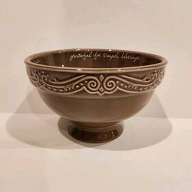 75350 Dayspring Ever Grateful Taupe Ceramic Bowl Floral Inspirational Microwave Safe