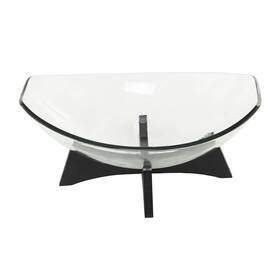 Deco 79 196094940022 Glass Kitchen Serving Bowl With Black Wooden Stand 21 Inch X 14 10