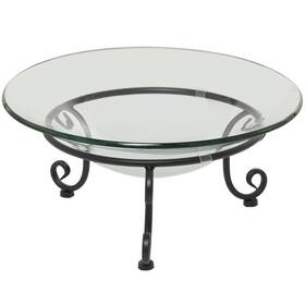 68552 Deco 79 Tempered Glass Kitchen Serving Bowl With Black Metal Scroll Base 17 Inch X