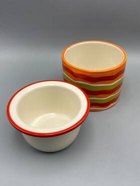 53308 Dei Dennis East Dip Chiller Condiment Serving Dish 2pc Wavy Colorful Stripes