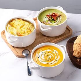 Delling 680358326511 6 Pack Ceramic Soup Bowls With Handles 24 Oz Large Capacity White