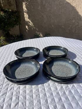 199048844 Denby Set Of 8 Gray Black Halo 8.5 Inch Pasta Bowl And Medium Coup Plate Lot England