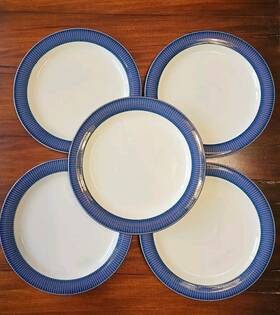 5826495 Denby 5 Storm Dinner Plates Blue Stripe Edge Langley Excellent