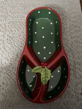 53230 Dennis East Hand Painted Ceramic Christmas Flip Flop Sandal Dip Salsa Bowl