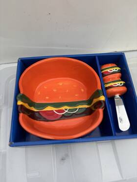 Dennis East Intl 55149 Bowl And Spreader Ceramic Picnic Summer - Hamburger
