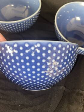 Dsh1 Design House Stockholm Three Blue Dots Cereal Bowls - Rare