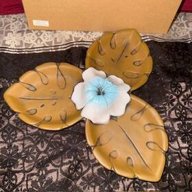 Ahmq124 Disney Aulani Resort Monstera Leaf Hibiscus Nut Bowl Set Brown Blue