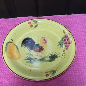 Dollar Tree 615548 Painted Rooster Fruit Ceramic Round Bowl Yellow