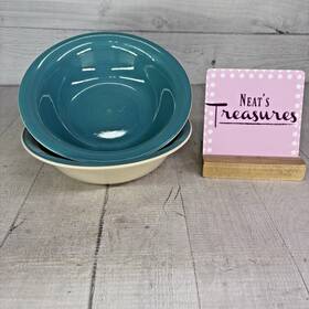 Dyo1 Dover & York And Circles Rings Swirl Aqua Stoneware Cereal Soup Bowls Set Of 2