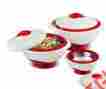 Dt-3241 Thermo Pinnacle Thermoware New 3-pc Lux Dish Hot Cold Casserole Serving Bowls Lids In Red 700175832412