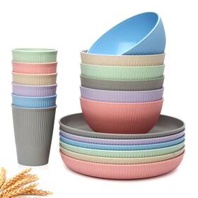 Duoluv 786118465336 Wheat Straw Dinnerware Set 18 Pcs Unbreakable Reusable Plates Cups And Bowl