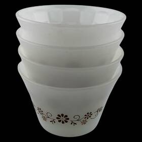 A781 Dynaware Set Of 4 Vintage Termocrisa Custard Cups Milk Glass Brown Daisy Flower