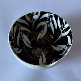 Tcr8wl03 Elum Home Ceramic Yarn Bowl Black White Geometric Pattern Round Shiny Finish