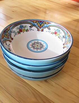Euro Ceramica 445012126158 Zanzibar Collection Pasta Bowl Set Of 4 Spanish Floral Design