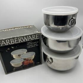 Farberware 037937007345 Mixing Bowls Stainless Steel Double Thumb Ring Nesting Lids 734