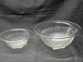 Feg19 Federal Glass Clear Mixing Bowls Ribbed Rolled Rim Set Of 2 Vintage