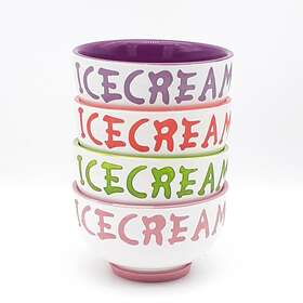 Nv-01191 Fine Life Products 4 Ice Cream Dessert Bowls And Spoons Ceramic Silicone Non-slip Colors