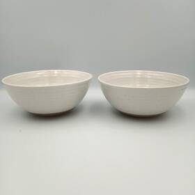 11657060 Food Network White Farmstead Bowl Set Of 2 6 1/2 Inch W 3 T Brown On Bottom