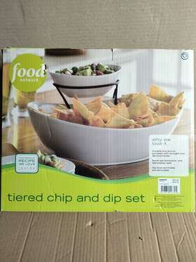 293804709 Food Network 2-tier Chip And Dip Serving Set In White Removable Bowl/holder