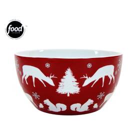 Fnhm1506a Food Network Modern Holiday 20oz Cereal 5.75 Inch Bowl Red Forest Animals Christmas