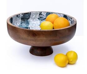 Fox Glove 196852351725 Foxglove Goods Wooden Fruit Bowl With Custom Watercolor Artwork Enamel 14 Inch