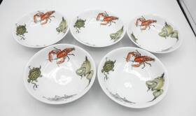 Fr78 Frankoma Krautheim Sauce Bowl Set Of 5 Pattern Lobster Mushroom Turtle Fish