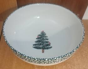 Furio 097168652172 Christmas Tree 10 Inch Serving Bowl Green Sponge Paint Very Good