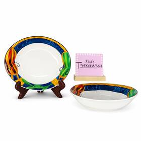 4914-46 Furio Vintage Cafe Paris Oval Colorful Soup Cereal Bowls Set Of 2