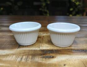 0381a Gessner Products Vintage White Fluted Ramekin Condiment Melamine Bowl Dish Cups Lot Of 2