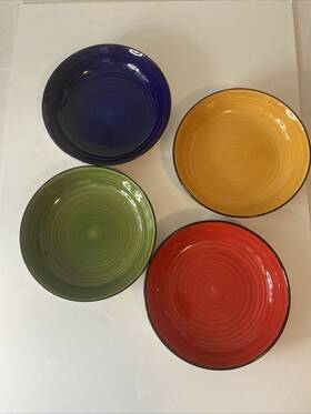 Gibson 193802301564 Color Green Blue Red 4pc Stoneware Pasta Bowl Dish Set Assorted Colors