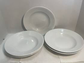 2630 Gibson 5 White Soup Cereal Bowls Set Of 3 Beaded Border