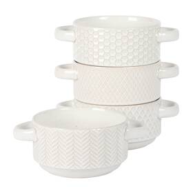 Gibson Elite 085081674869 Oyster Tide Embossed 6 Inch Soup Bowls With Handles. French Onion Crocks