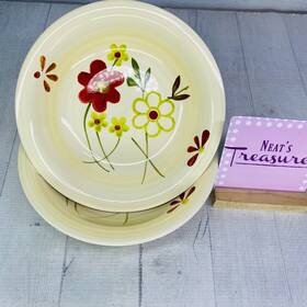 Gid438 Gibson Retro 70s Floral Muticolor Ceramic Beige Soup Cereal Bowls Set 2