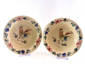 Gibson Hmq42 Rooster Cereal Bowls Set Of 2 Hand Painted Country Farmhouse