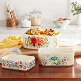 Pws096881814601 Gibson Overseas Inc. The Pioneer Woman Sweet Rose 6-piece Rectangle Ceramic Nesting Bowl Set