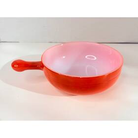 J-2057-27 Glasbake Vintage Orange Milk Glass Soup Chili Bowl With Handle Usa