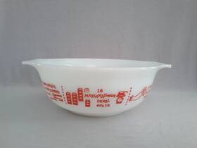 J-2357 Glasbake Cinderella Style 4 Quart Mixing Bowl Red Recipe Mesurments