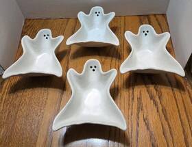 F418-h24-9 Global Design Connections Happy Halloween Set Of 4 White Ghost Bowls