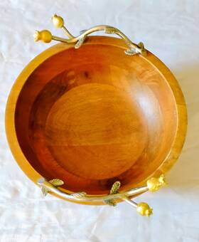 97610 Godinger Gold Blossom Wood Salad/serving Bowl