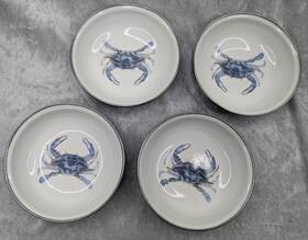 Se59 Golden Rabbit Nautical Blue Crab Enamelware 4.25 Inch Tasting Dish Set Of 4 Tapas