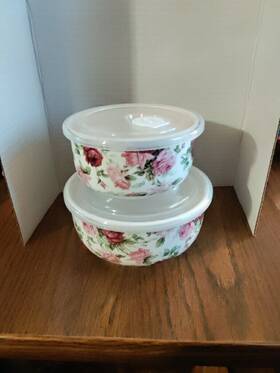 Grace Teaware 810078463313 Pantry Porcelain Storage Bowls With Vented Lids Large And Medium 2 Piece Set