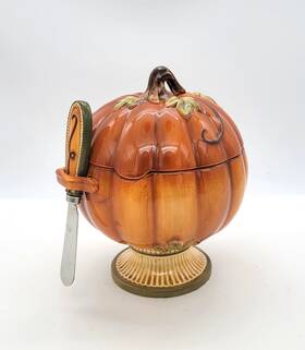 Grasslands Road 048419723141 Footed Pumpkin Dip Bowl With Lid And Spreader Thanksgiving