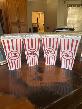 41017p Greenbrier Set Of 4 Popcorn Plastic Container Box Tub Bowl Home Movie Theater Brand New