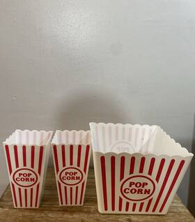Greenbrier 639277387684 3 Mini Plastic Popcorn Containers Buckets 7 Inch - Movie Night Tubs Dish Safe