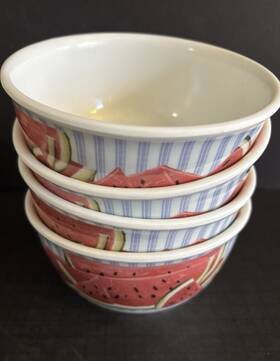 Greenbrier 639277784513 Evergreen Melamine Watermelon Fruit / Cereal Ice Cream Bowls Set Of 4
