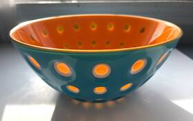 279420145 Guzzini Le Murrine Large Bowl Turquise Blue/orange 9.75 Inch