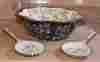 H14691 Temp-tations Floral Lace Fluted 12 Salad Bowl W Serving Tongs New