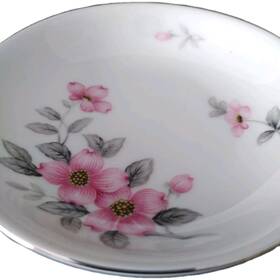 4529 Harmony House 6 Vintage Dogwood Dessert Bowls 5.5 Inch Pink Floral Silver Rim Japan